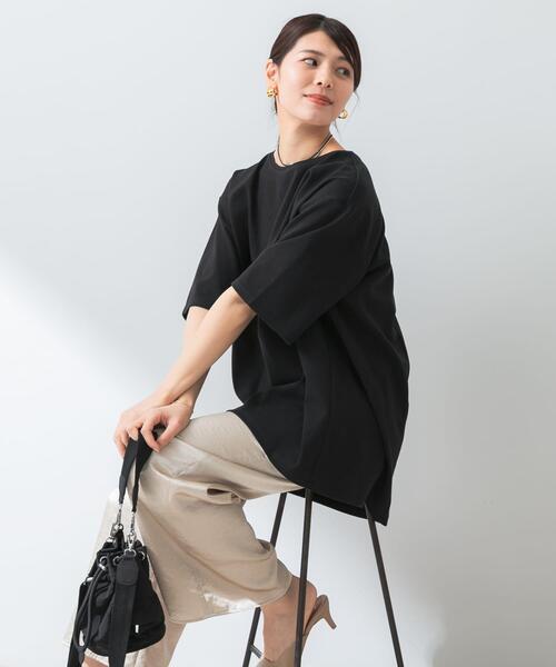 F by ROSSO（エフバイロッソ）の「『UR TECH ひやサラクール』F by ROSSO　コクーンフレアチュニックTシャツ（Tシャツ/カットソー・レディース・ブラウン/ブラック/オフホワイト・FREE）」の8枚目の写真