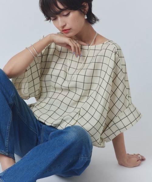 ブラウス シャツ 「RASW」シアーチェックドルマンブラウス レディース RASW]シアーチェックドルマンブラウス（シャツ/ブラウス）｜RASW