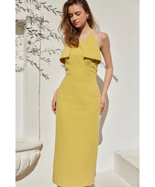 Estella.K エステラケー　イエロー オフショルダー ワンピース Nicole Midi Dress ホルターミディドレス（ワンピース