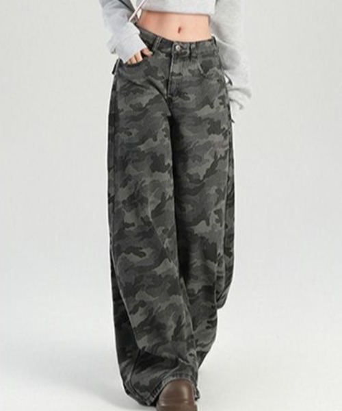 セール】カモフラ柄バギーワイドパンツ（デニムパンツ）｜SHEENA