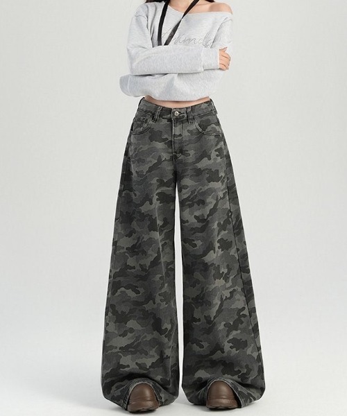 SHEENA(シーナ)の「カモフラ柄バギーワイドパンツ(デニムパンツ・レディース・グレー・S/M/L)」の4枚目の写真