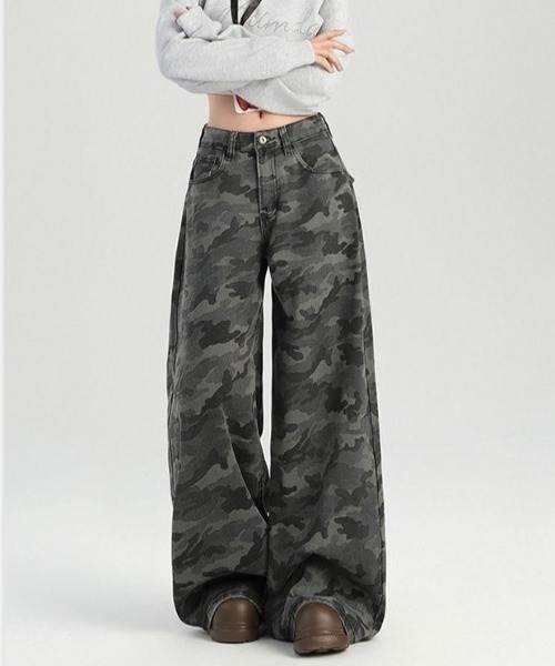 SHEENA(シーナ)の「カモフラ柄バギーワイドパンツ(デニムパンツ・レディース・グレー・S/M/L)」の7枚目の写真