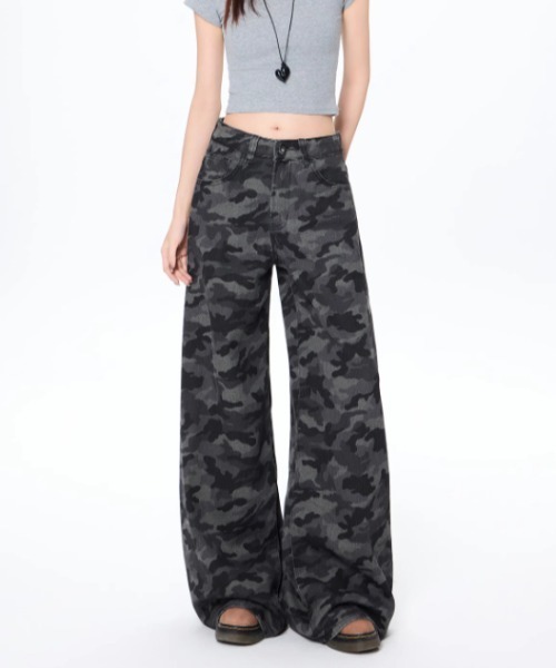 セール】カモフラ柄バギーワイドパンツ（デニムパンツ）｜SHEENA