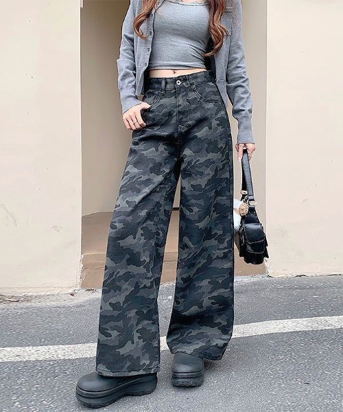 セール】カモフラ柄バギーワイドパンツ（デニムパンツ）｜SHEENA