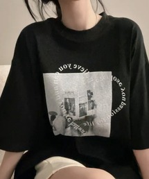 ハート文字プリント ボクシー 半袖Tシャツ