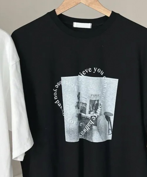 NANAHACHI(ナナハチ)の「ハート文字プリント ボクシー 半袖Tシャツ(Tシャツ/カットソー・レディース・アイボリー/ブラック・FREE)」の12枚目の写真