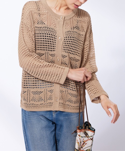 BELLUNA PLUS(ベルーナ)の「透かし編ニットカーディガン(カーディガン/ボレロ・レディース・ブルー/ブラック/ベージュ・MEDIUM/LARGE/X-LARGE)」の9枚目の写真
