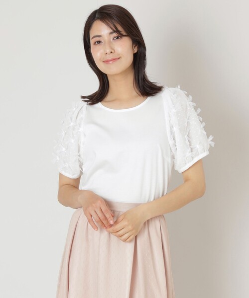 AD2021 archive ビッグリボンエステルカットソー 白 セール】リボンチュール カットソー（Tシャツ/カットソー）｜TO