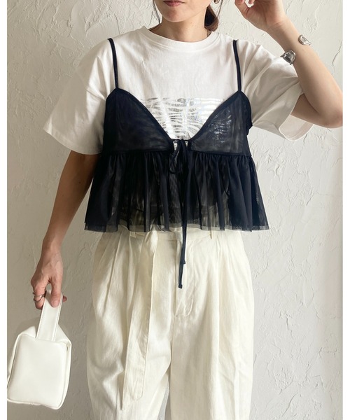 She's Closet(シーズクローゼット)の「フロントリボンシースルー/シアーチュールキャミソールビスチェ(ベスト・レディース・グレー/アイボリー/ブラック・FREE)」の7枚目の写真