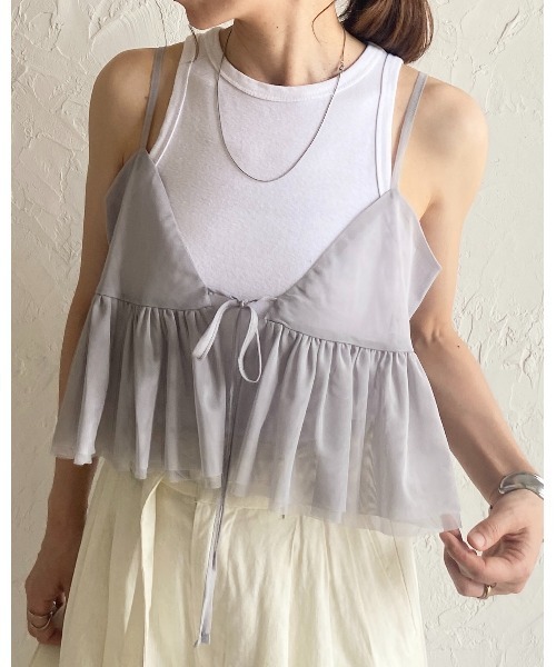 She's Closet(シーズクローゼット)の「フロントリボンシースルー/シアーチュールキャミソールビスチェ(ベスト・レディース・グレー/アイボリー/ブラック・FREE)」の8枚目の写真