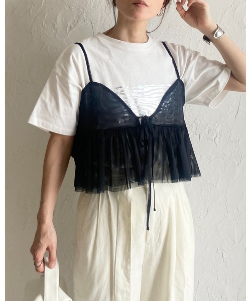 She's Closet(シーズクローゼット)の「フロントリボンシースルー/シアーチュールキャミソールビスチェ(ベスト・レディース・グレー/アイボリー/ブラック・FREE)」の21枚目の写真