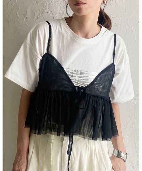 She's Closet(シーズクローゼット)の「フロントリボンシースルー/シアーチュールキャミソールビスチェ(ベスト・レディース・グレー/アイボリー/ブラック・FREE)」の22枚目の写真