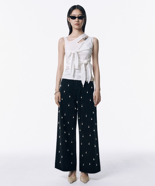 JOSE MOON(ジョゼムーン)の「CUTTING RIBBON TOPS/カッティングリボントップス(Tシャツ/カットソー・レディース・ブラック/ホワイト/ブラウン・FREE)」の9枚目の写真