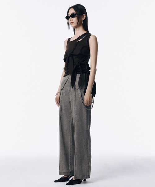 JOSE MOON(ジョゼムーン)の「CUTTING RIBBON TOPS/カッティングリボントップス(Tシャツ/カットソー・レディース・ブラック/ホワイト/ブラウン・FREE)」の20枚目の写真