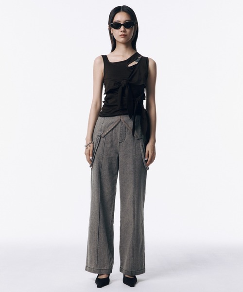 JOSE MOON(ジョゼムーン)の「CUTTING RIBBON TOPS/カッティングリボントップス(Tシャツ/カットソー・レディース・ブラック/ホワイト/ブラウン・FREE)」の10枚目の写真