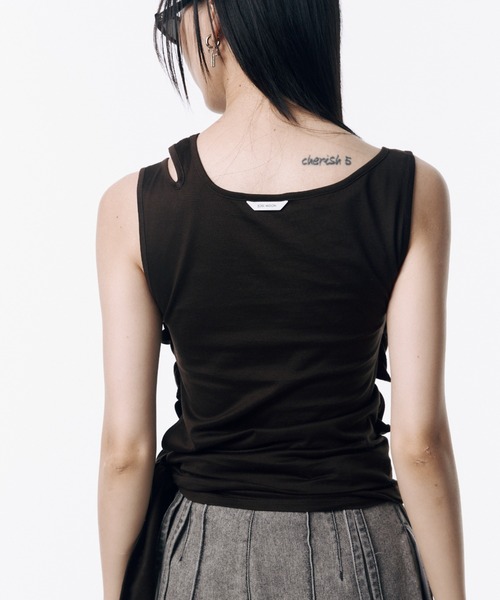 JOSE MOON(ジョゼムーン)の「CUTTING RIBBON TOPS/カッティングリボントップス(Tシャツ/カットソー・レディース・ブラック/ホワイト/ブラウン・FREE)」の22枚目の写真
