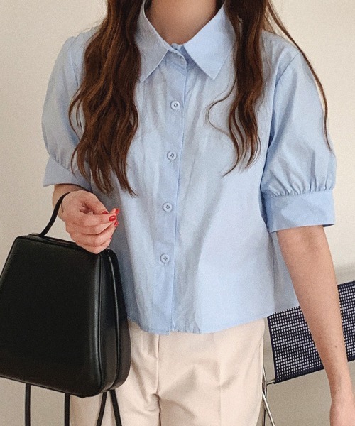 shoppinggo（ショッピングゴー）の「バックプリーツシャツ タック ブラウス 半袖シャツブラウス（シャツ/ブラウス・レディース・ブルー/ホワイト・M/L/XL）」の8枚目の写真