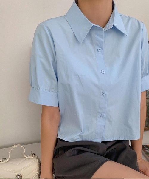 shoppinggo（ショッピングゴー）の「バックプリーツシャツ タック ブラウス 半袖シャツブラウス（シャツ/ブラウス・レディース・ブルー/ホワイト・M/L/XL）」の12枚目の写真