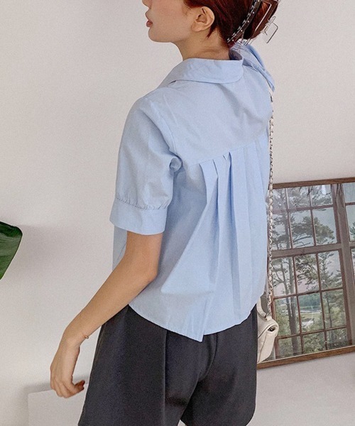 shoppinggo（ショッピングゴー）の「バックプリーツシャツ タック ブラウス 半袖シャツブラウス（シャツ/ブラウス・レディース・ブルー/ホワイト・M/L/XL）」の15枚目の写真