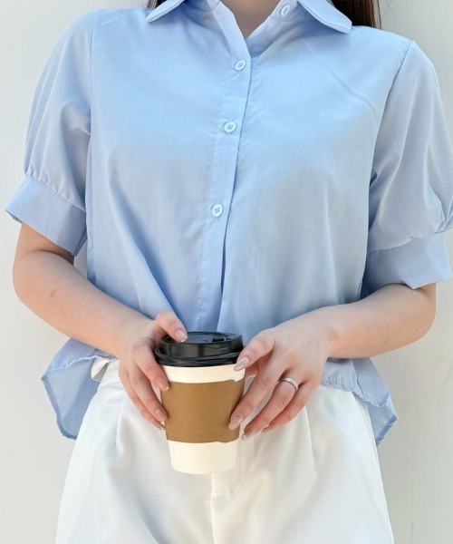 shoppinggo（ショッピングゴー）の「バックプリーツシャツ タック ブラウス 半袖シャツブラウス（シャツ/ブラウス・レディース・ブルー/ホワイト・M/L/XL）」の17枚目の写真