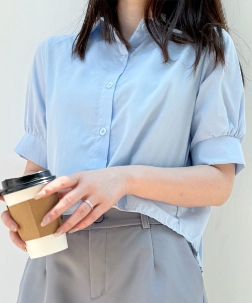 shoppinggo（ショッピングゴー）の「バックプリーツシャツ タック ブラウス 半袖シャツブラウス（シャツ/ブラウス・レディース・ブルー/ホワイト・M/L/XL）」の18枚目の写真