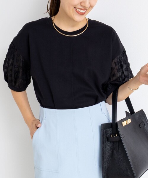 NOLLEY’S(ノーリーズ)の「ドットシアーパフスリーブカットソー(Tシャツ/カットソー・レディース・ホワイト/ブラック・38)」の2枚目の写真