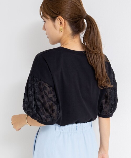 セール】ドットシアーパフスリーブカットソー（Tシャツ/カットソー