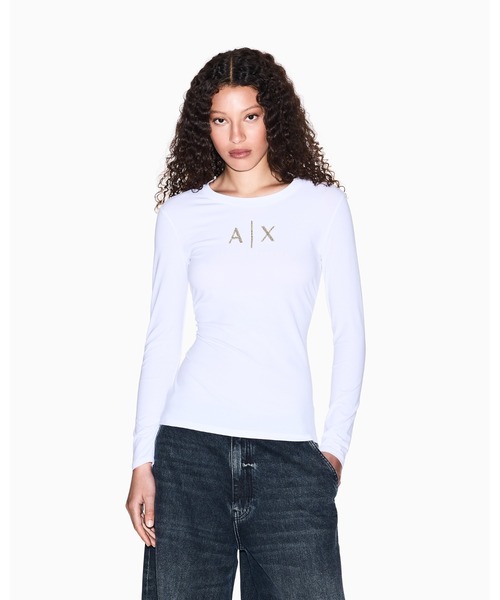 tシャツ 「A|X アルマーニ エクスチェンジ」BE AXロゴ 長袖クルーネックTシャツ/SLIM レディース ARMANI EXCHANGE tシャツ 「A|X アルマーニ エクスチェンジ」AX
