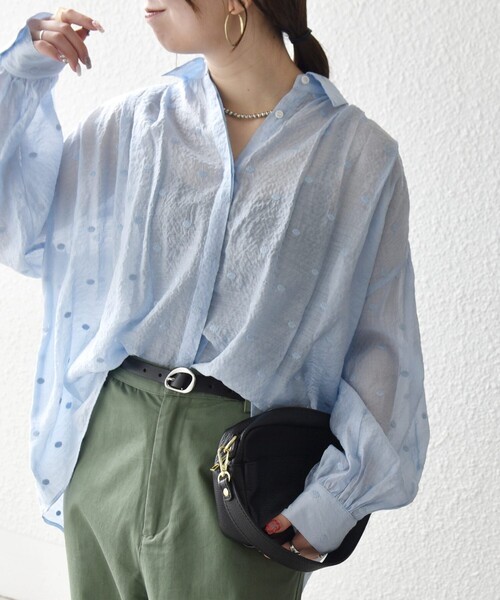 WEB限定】SHIPS any:〈手洗い可能〉シアー ドット レギュラーカラー