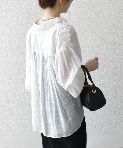 SHIPS any:〈手洗い可能〉シアー ドット レギュラーカラー