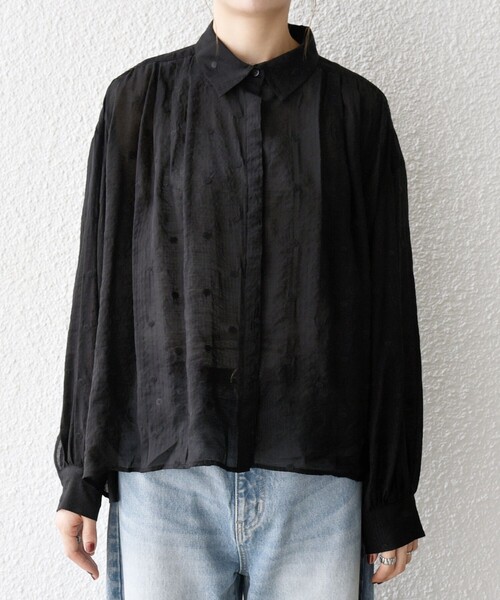 WEB限定】SHIPS any:〈手洗い可能〉シアー ドット レギュラーカラー