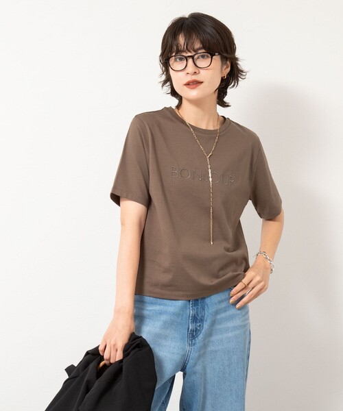 NOLLEY’S（ノーリーズ）の「BONJOUR刺繍Tシャツ（Tシャツ/カットソー・レディース・オフホワイト/ブラック/サックスブルー/ブラウン・38）」の8枚目の写真