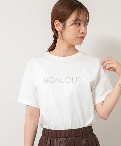 NOLLEY’S（ノーリーズ）の「BONJOUR刺繍Tシャツ（Tシャツ/カットソー・レディース・オフホワイト/ブラック/サックスブルー/ブラウン・38）」の17枚目の写真