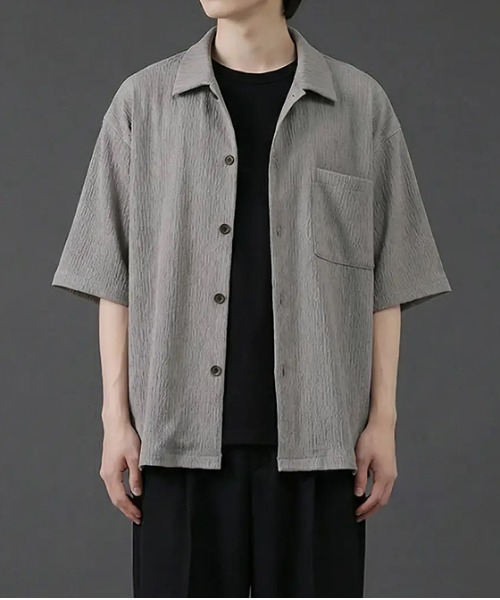revertical(リバーティカル)の「楊柳生地 半袖オープンカラーシャツ/ポケット付き リラックスシルエット(シャツ/ブラウス・メンズ・グレー系/アッシュブラウン/ブラック/ブルーグリーン・MEDIUM/LARGE)」の2枚目の写真