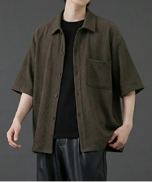 revertical(リバーティカル)の「楊柳生地 半袖オープンカラーシャツ/ポケット付き リラックスシルエット(シャツ/ブラウス・メンズ・グレー系/アッシュブラウン/ブラック/ブルーグリーン・MEDIUM/LARGE)」の3枚目の写真