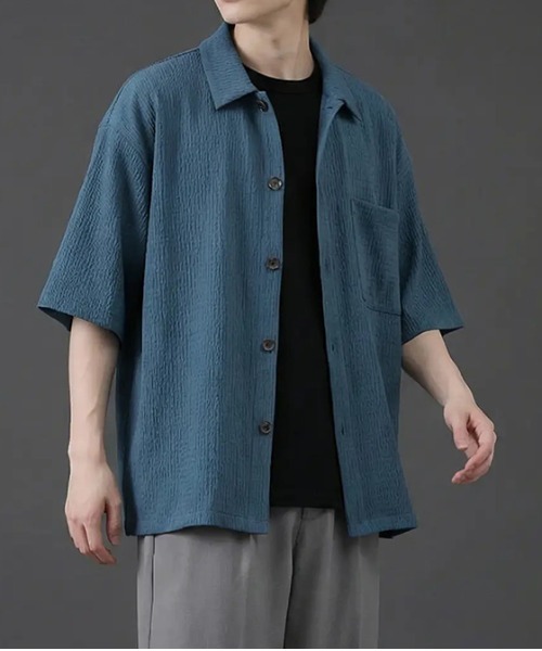 revertical(リバーティカル)の「楊柳生地 半袖オープンカラーシャツ/ポケット付き リラックスシルエット(シャツ/ブラウス・メンズ・グレー系/アッシュブラウン/ブラック/ブルーグリーン・MEDIUM/LARGE)」の4枚目の写真