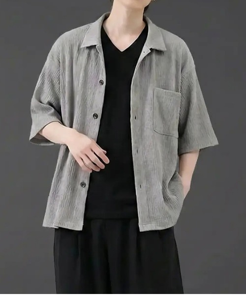 revertical(リバーティカル)の「楊柳生地 半袖オープンカラーシャツ/ポケット付き リラックスシルエット(シャツ/ブラウス・メンズ・グレー系/アッシュブラウン/ブラック/ブルーグリーン・MEDIUM/LARGE)」の18枚目の写真