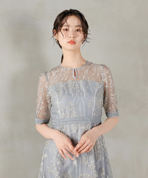 レース刺繍　結婚式　パーティードレス　シルバー Select Shop 【ドレス3点SET】刺繍レース シルバー/M-L｜結婚式
