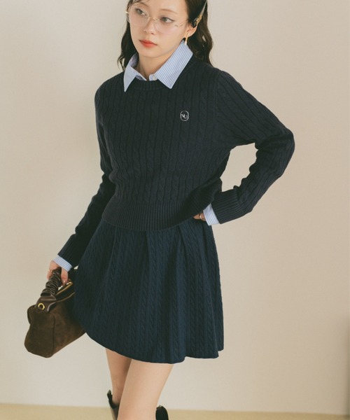 セール】ミニケーブルニットスカート/インナーパンツ付き/セットアップ