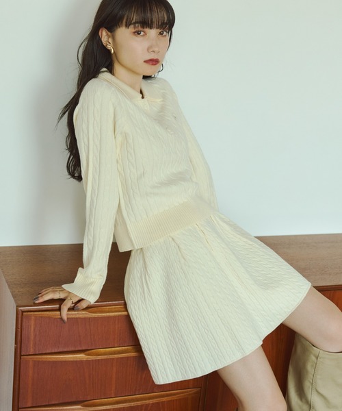 セール】ミニケーブルニットスカート/インナーパンツ付き/セットアップ