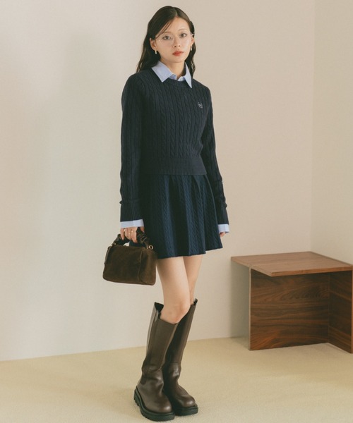 VANNIE U(ヴァニーユー)の「ミニケーブルニットスカート/インナーパンツ付き/セットアップ着用可能(スカート・レディース・アイボリー/グレー/ネイビー・FREE)」の10枚目の写真