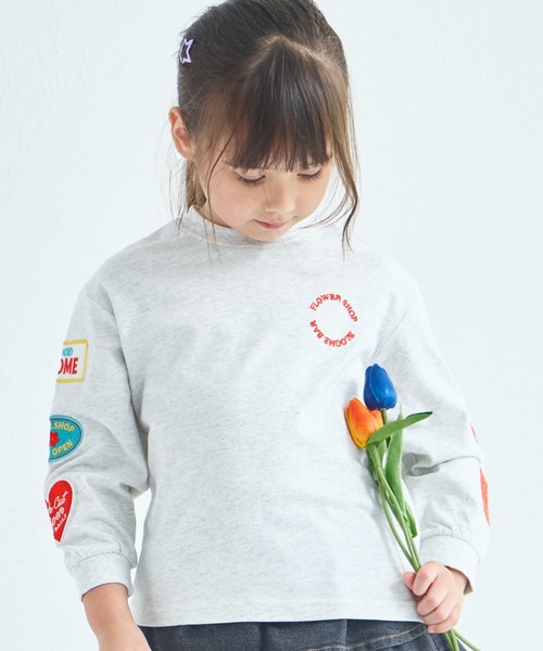 セール】【綿100%】ガールズ 刺繍ワッペン ゆるロンT（Tシャツ