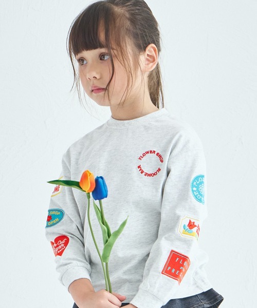 セール】【綿100%】ガールズ 刺繍ワッペン ゆるロンT（Tシャツ
