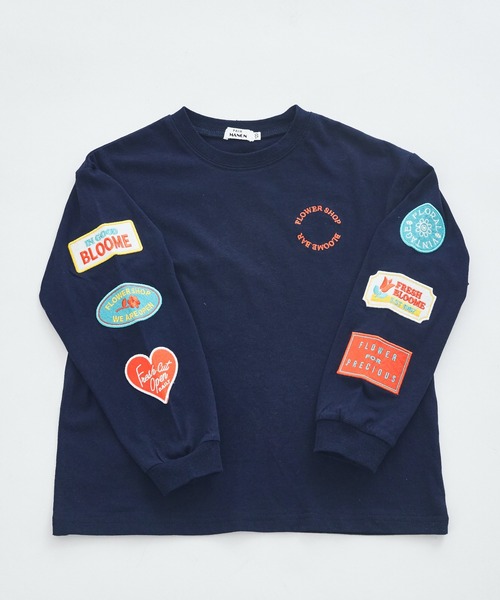 綿100%】ガールズ 刺繍ワッペン ゆるロンT（Tシャツ/カットソー