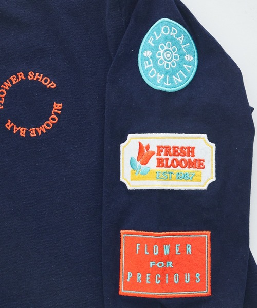 pairmanon（ペアマノン）の「【綿100%】ガールズ 刺繍ワッペン ゆるロンT（Tシャツ/カットソー・キッズ・ホワイト/グレー/ネイビー/ピンク・90/100/110/120/130/140/150）」の7枚目の写真