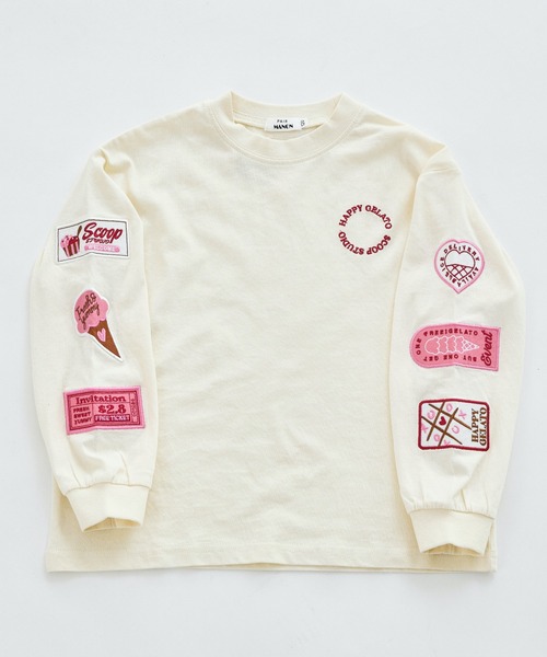 pairmanon（ペアマノン）の「【綿100%】ガールズ 刺繍ワッペン ゆるロンT（Tシャツ/カットソー・キッズ・ホワイト/グレー/ネイビー/ピンク・90/100/110/120/130/140/150）」の8枚目の写真