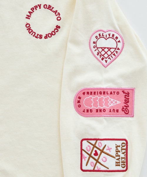 pairmanon（ペアマノン）の「【綿100%】ガールズ 刺繍ワッペン ゆるロンT（Tシャツ/カットソー・キッズ・ホワイト/グレー/ネイビー/ピンク・90/100/110/120/130/140/150）」の10枚目の写真