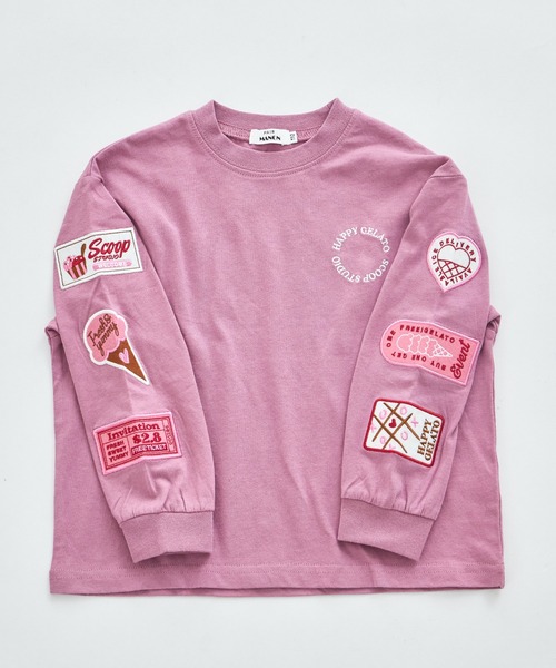 pairmanon（ペアマノン）の「【綿100%】ガールズ 刺繍ワッペン ゆるロンT（Tシャツ/カットソー・キッズ・ホワイト/グレー/ネイビー/ピンク・90/100/110/120/130/140/150）」の11枚目の写真