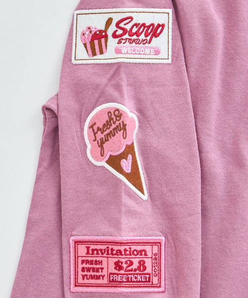 pairmanon（ペアマノン）の「【綿100%】ガールズ 刺繍ワッペン ゆるロンT（Tシャツ/カットソー・キッズ・ホワイト/グレー/ネイビー/ピンク・90/100/110/120/130/140/150）」の12枚目の写真