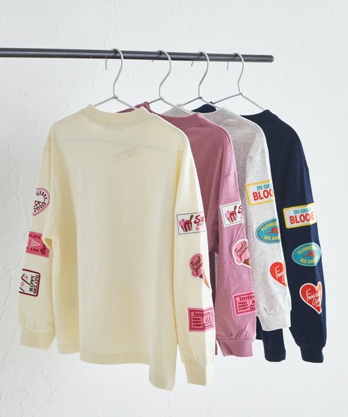 pairmanon（ペアマノン）の「【綿100%】ガールズ 刺繍ワッペン ゆるロンT（Tシャツ/カットソー・キッズ・ホワイト/グレー/ネイビー/ピンク・90/100/110/120/130/140/150）」の17枚目の写真